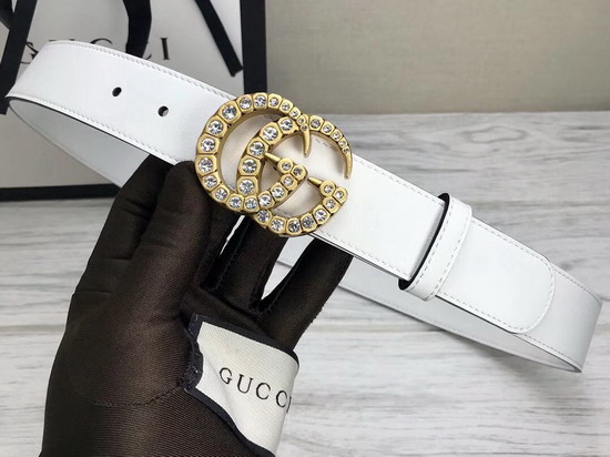 Gucci White Leather Belt with Crystal Double G Buckle