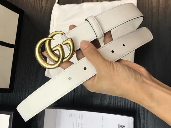 Gucci White Leather Belt with Double G Buckle