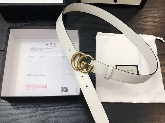 Gucci White Leather Belt with Double G Buckle