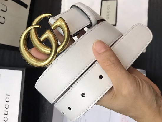 Gucci White Leather Belt with Double G Buckle