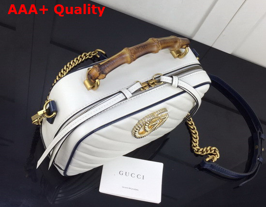 Gucci White Leather GG Marmont Small Shoulder Bag with Bamboo Handle 602270 Replica