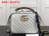 Gucci White Leather GG Marmont Small Shoulder Bag with Bamboo Handle 602270 Replica