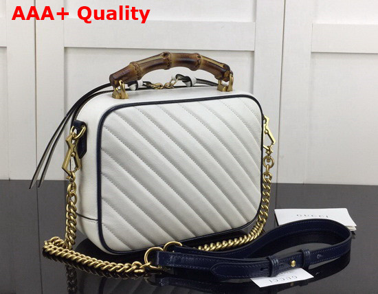 Gucci White Leather GG Marmont Small Shoulder Bag with Bamboo Handle 602270 Replica