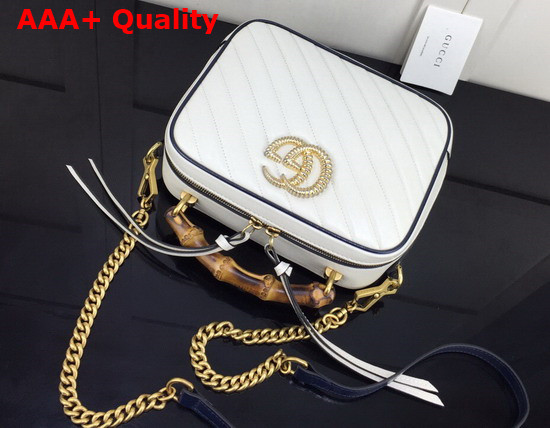 Gucci White Leather GG Marmont Small Shoulder Bag with Bamboo Handle 602270 Replica