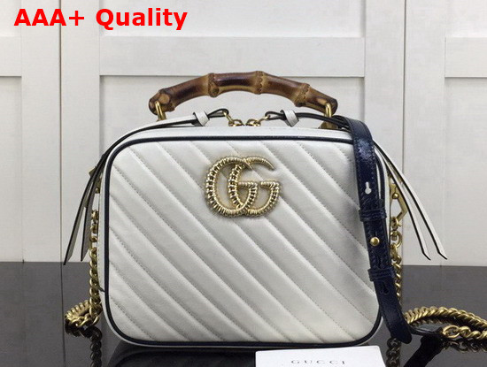 Gucci White Leather GG Marmont Small Shoulder Bag with Bamboo Handle 602270 Replica