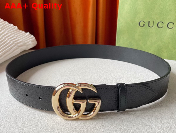 Gucci Wide Leather Belt with Shiny Double G Buckle Black Replica