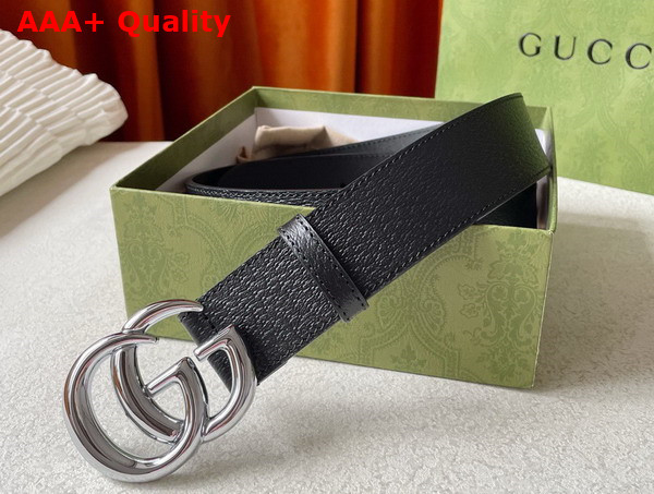 Gucci Wide Leather Belt with Shiny Double G Buckle Black Replica