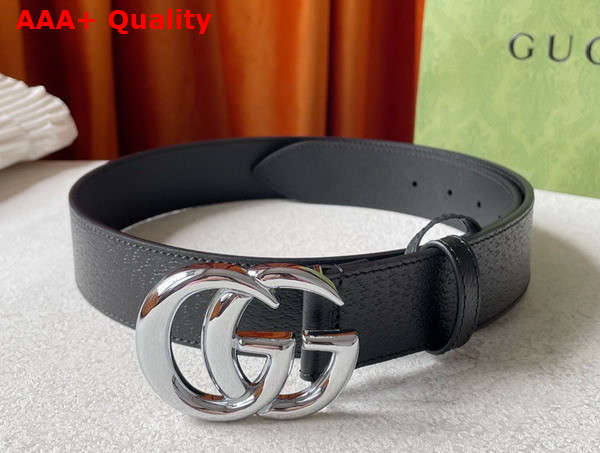 Gucci Wide Leather Belt with Shiny Double G Buckle Black Replica