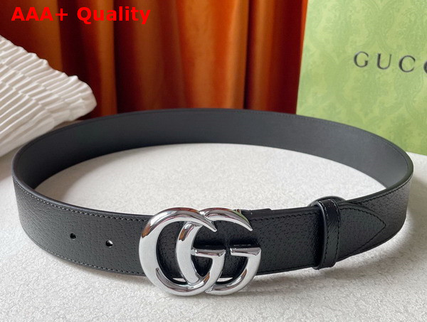 Gucci Wide Leather Belt with Shiny Double G Buckle Black Replica