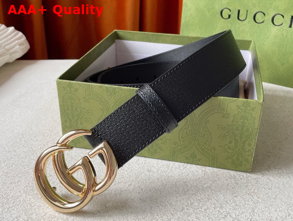 Gucci Wide Leather Belt with Shiny Double G Buckle Black Replica