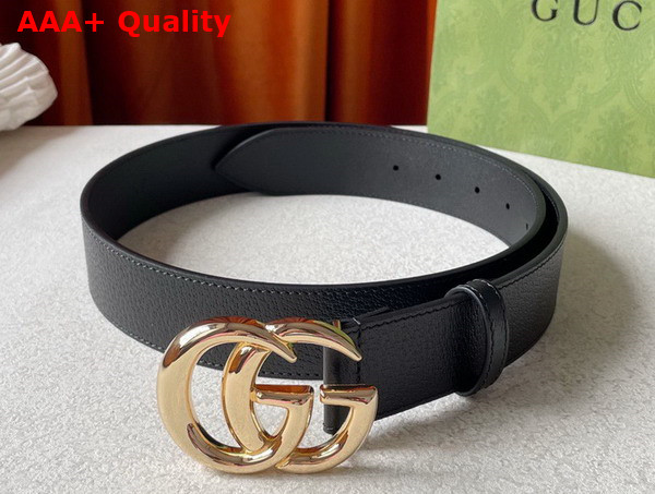 Gucci Wide Leather Belt with Shiny Double G Buckle Black Replica