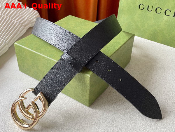 Gucci Wide Leather Belt with Shiny Double G Buckle Black Replica