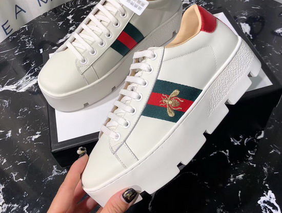 Gucci Womens Ace Embroidered Platform Sneaker White Leather 577573