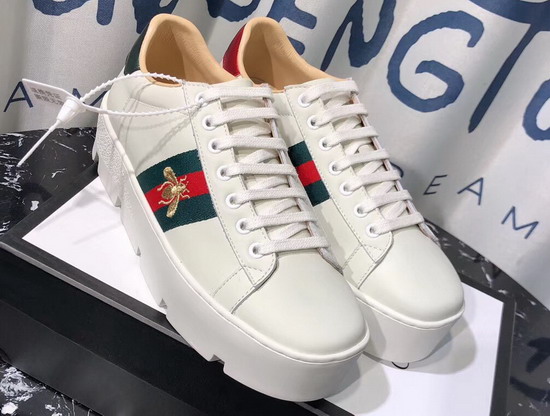 Gucci Womens Ace Embroidered Platform Sneaker White Leather 577573