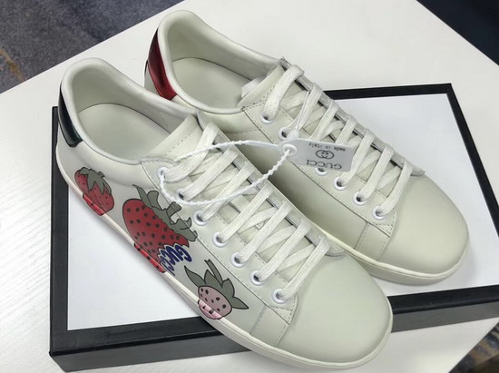 Gucci Womens Ace Sneaker with Gucci Strawberry White Leather