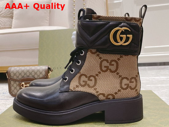 Gucci Womens Ankle Boot with Double G Beige and Ebony Maxi GG Canvas with Black Leather Details 678984 Replica