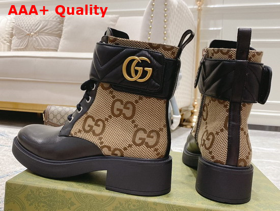 Gucci Womens Ankle Boot with Double G Beige and Ebony Maxi GG Canvas with Black Leather Details 678984 Replica