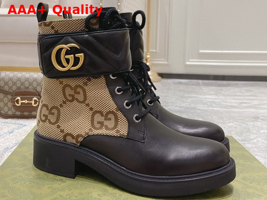 Gucci Womens Ankle Boot with Double G Beige and Ebony Maxi GG Canvas with Black Leather Details 678984 Replica