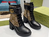 Gucci Womens Ankle Boot with Double G Beige and Ebony Maxi GG Canvas with Black Leather Details 752517 Replica