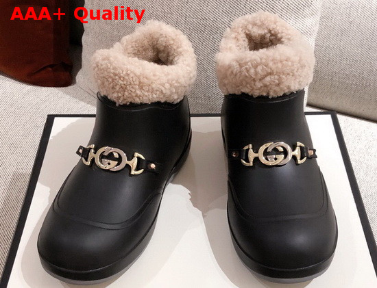 Gucci Womens Ankle Boot with Horsebit Black Rubber and Wool Lining 627890 Replica