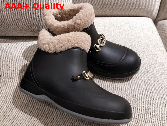 Gucci Womens Ankle Boot with Horsebit Black Rubber and Wool Lining 627890 Replica