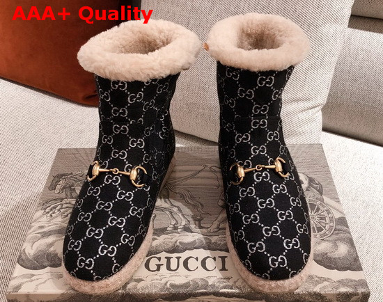 Gucci Womens Ankle Boot with Horsebit Black and Silver Light GG Lame 629086 Replica