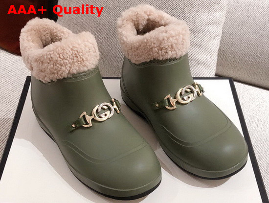 Gucci Womens Ankle Boot with Horsebit Green Rubber and Wool Lining 627890 Replica