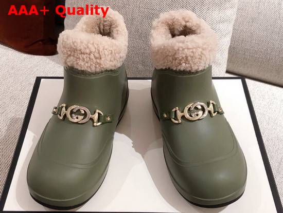 Gucci Womens Ankle Boot with Horsebit Green Rubber and Wool Lining 627890 Replica