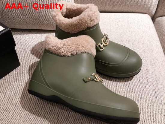 Gucci Womens Ankle Boot with Horsebit Green Rubber and Wool Lining 627890 Replica