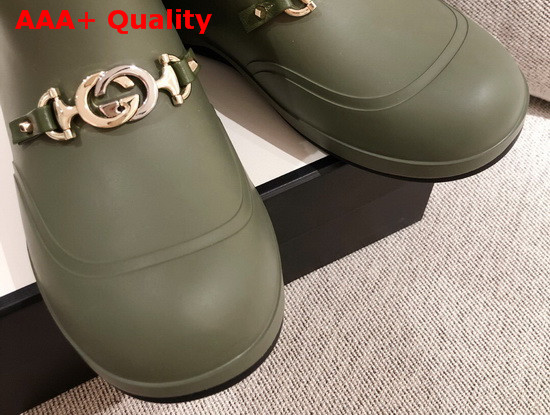 Gucci Womens Ankle Boot with Horsebit Green Rubber and Wool Lining 627890 Replica