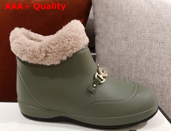 Gucci Womens Ankle Boot with Horsebit Green Rubber and Wool Lining 627890 Replica