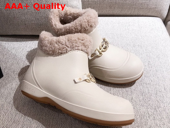 Gucci Womens Ankle Boot with Horsebit White Rubber and Wool Lining 627890 Replica