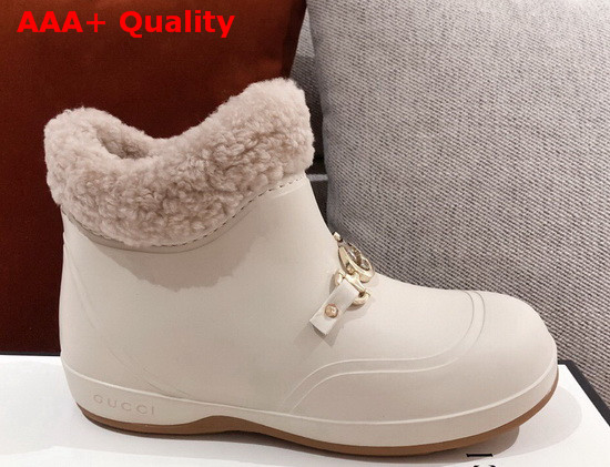 Gucci Womens Ankle Boot with Horsebit White Rubber and Wool Lining 627890 Replica