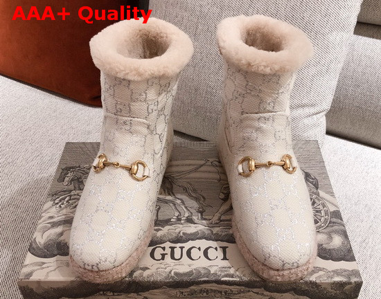 Gucci Womens Ankle Boot with Horsebit White and Silver Light GG Lame 629086 Replica