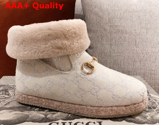 Gucci Womens Ankle Boot with Horsebit White and Silver Light GG Lame 629086 Replica