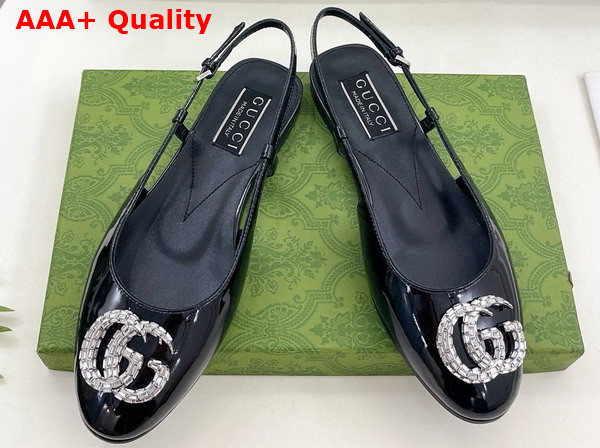 Gucci Womens Ballerina with Double G in Black Patent Leather 762765 Replica