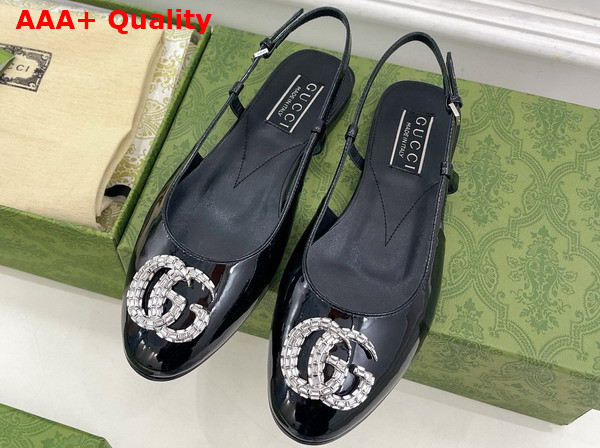 Gucci Womens Ballerina with Double G in Black Patent Leather 762765 Replica