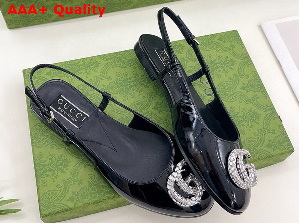 Gucci Womens Ballerina with Double G in Black Patent Leather 762765 Replica