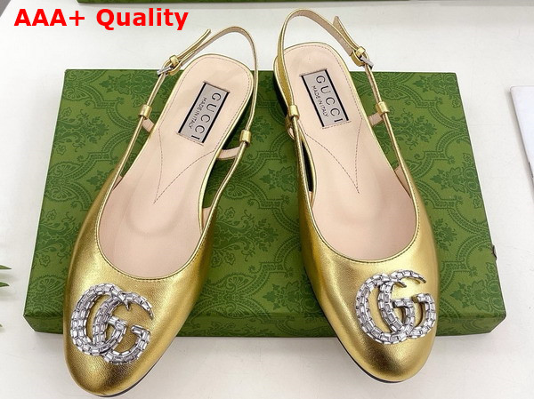 Gucci Womens Ballerina with Double G in Gold Leather 762765 Replica