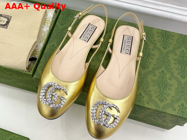 Gucci Womens Ballerina with Double G in Gold Leather 762765 Replica