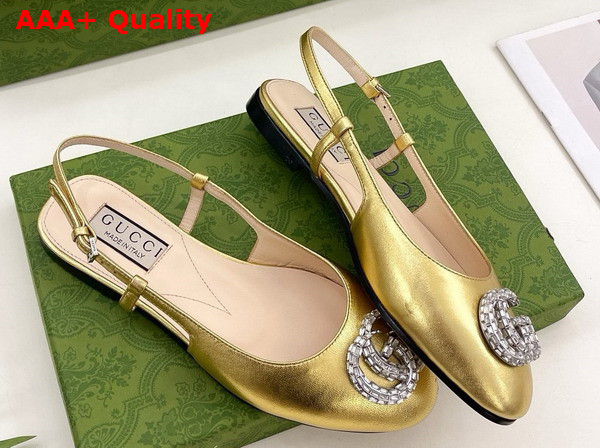 Gucci Womens Ballerina with Double G in Gold Leather 762765 Replica