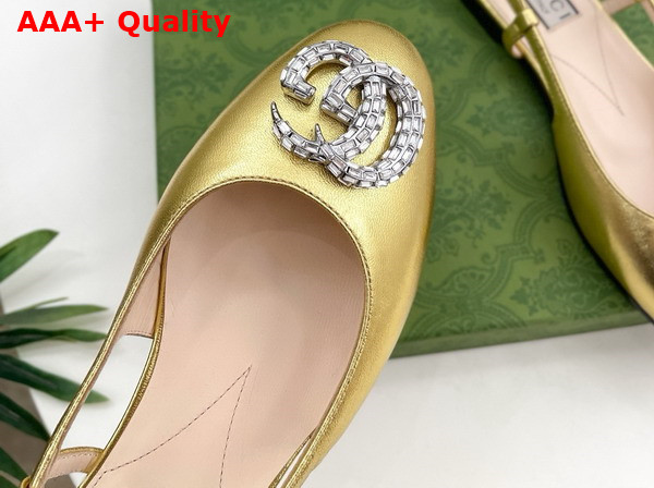 Gucci Womens Ballerina with Double G in Gold Leather 762765 Replica