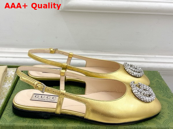 Gucci Womens Ballerina with Double G in Gold Leather 762765 Replica