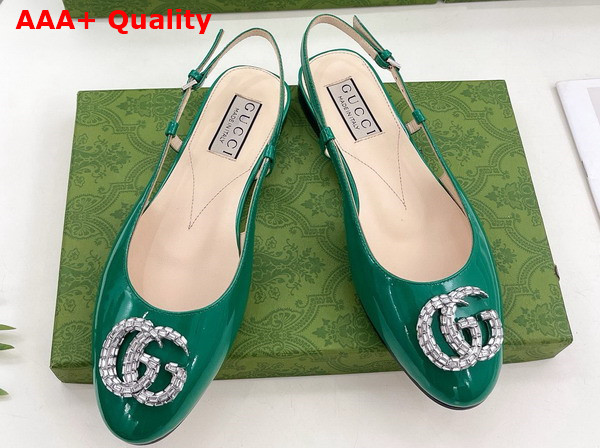 Gucci Womens Ballerina with Double G in Green Patent Leather 762765 Replica