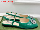 Gucci Womens Ballerina with Double G in Green Patent Leather 762765 Replica