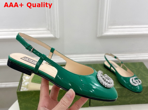 Gucci Womens Ballerina with Double G in Green Patent Leather 762765 Replica