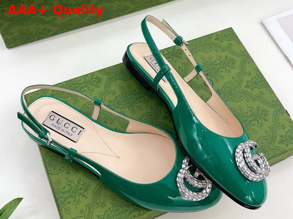 Gucci Womens Ballerina with Double G in Green Patent Leather 762765 Replica