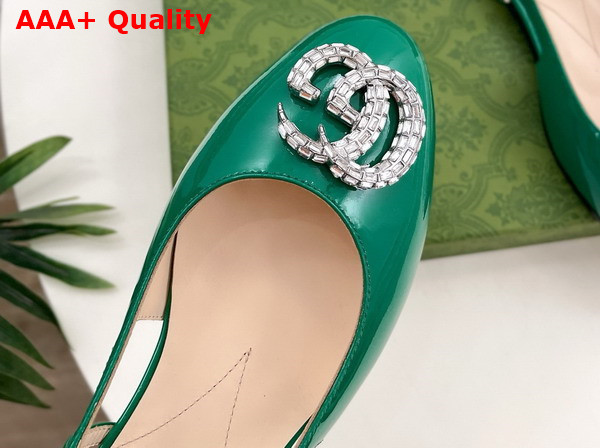 Gucci Womens Ballerina with Double G in Green Patent Leather 762765 Replica