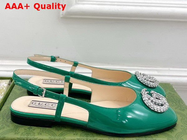 Gucci Womens Ballerina with Double G in Green Patent Leather 762765 Replica