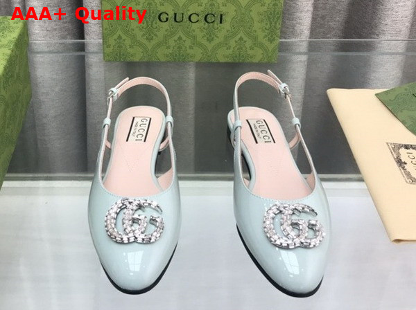 Gucci Womens Ballerina with Double G in Pale Green Patent Leather 762765 Replica